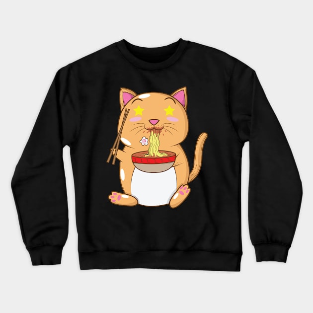 Japanese cat eats Ramen noodles Crewneck Sweatshirt by dieEinsteiger